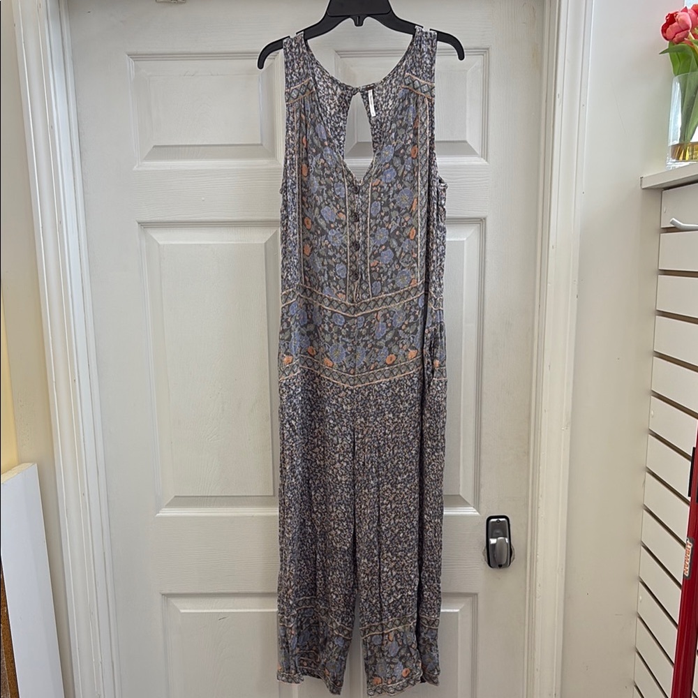 Floral Sleeveless Maxi Dress - Blue and Orange